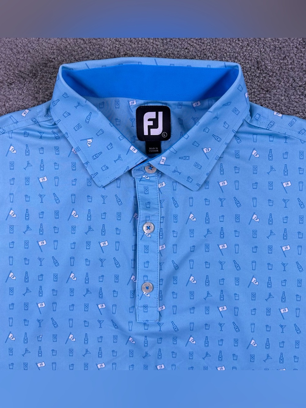 FootJoy Polo Mens Large Blue 19th Hole AOP Golf Shirt Amelia River Club Florida